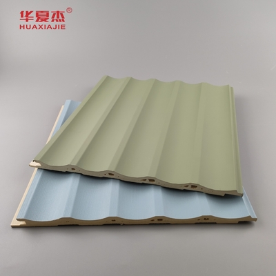 Gelaagd Wpc wandpaneel Fluted Pvc paneel Groen Blauw Gebouw decoratie