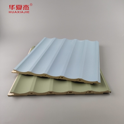 Gelaagd Wpc wandpaneel Fluted Pvc paneel Groen Blauw Gebouw decoratie
