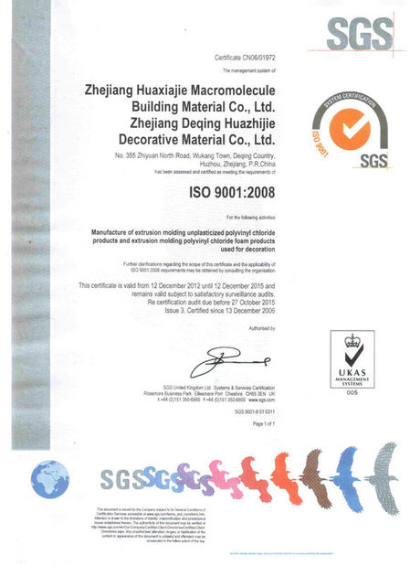 China Zhejiang Huaxiajie Macromolecule Building Material Co., Ltd. Certificaten